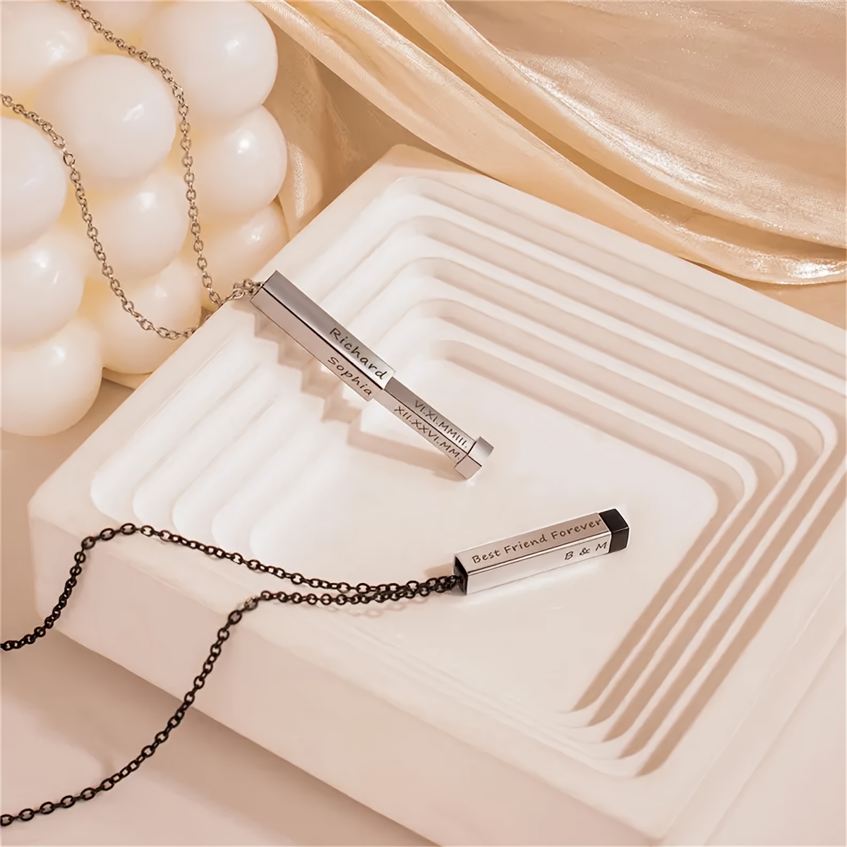 Customizable Square Column Necklace, Engravable Gift